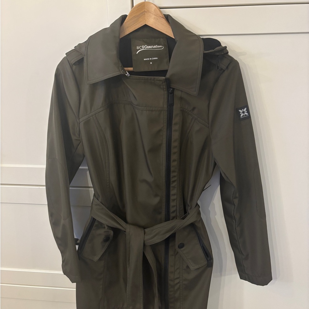 BCBGeneration Olive Green Trench Coat with Belt